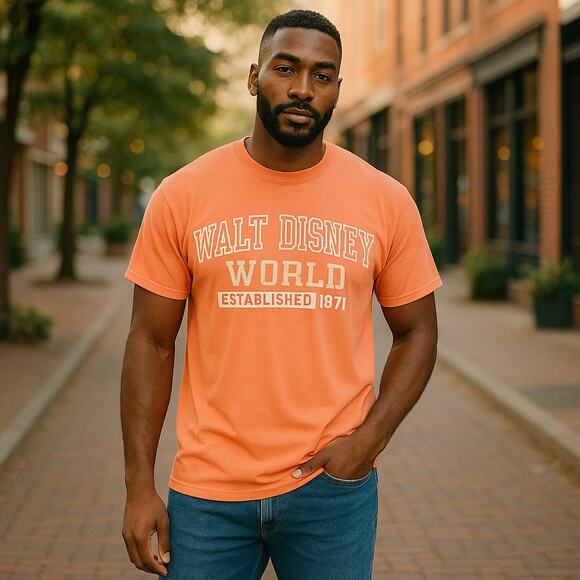 Walt Disney World Mens Shirt Size Medium Est 1977 Orange Distressed NEW - Picture 1 of 6